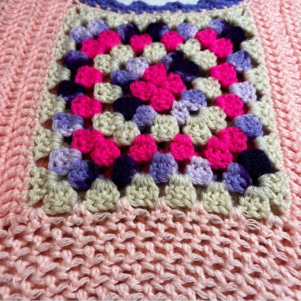 Vintage 1970's Handmade Crochet Pink and Purple Tank Top Granny Square Retro - Picture 4 of 10